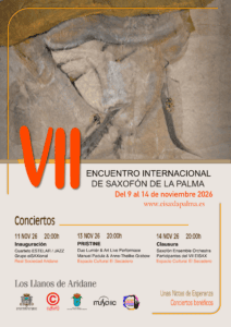 Cartel del VII Encuentro Internacional de Saxofón de La Palma, del 9 al 14 de noviembre de 2026 en Los Llanos de Aridane